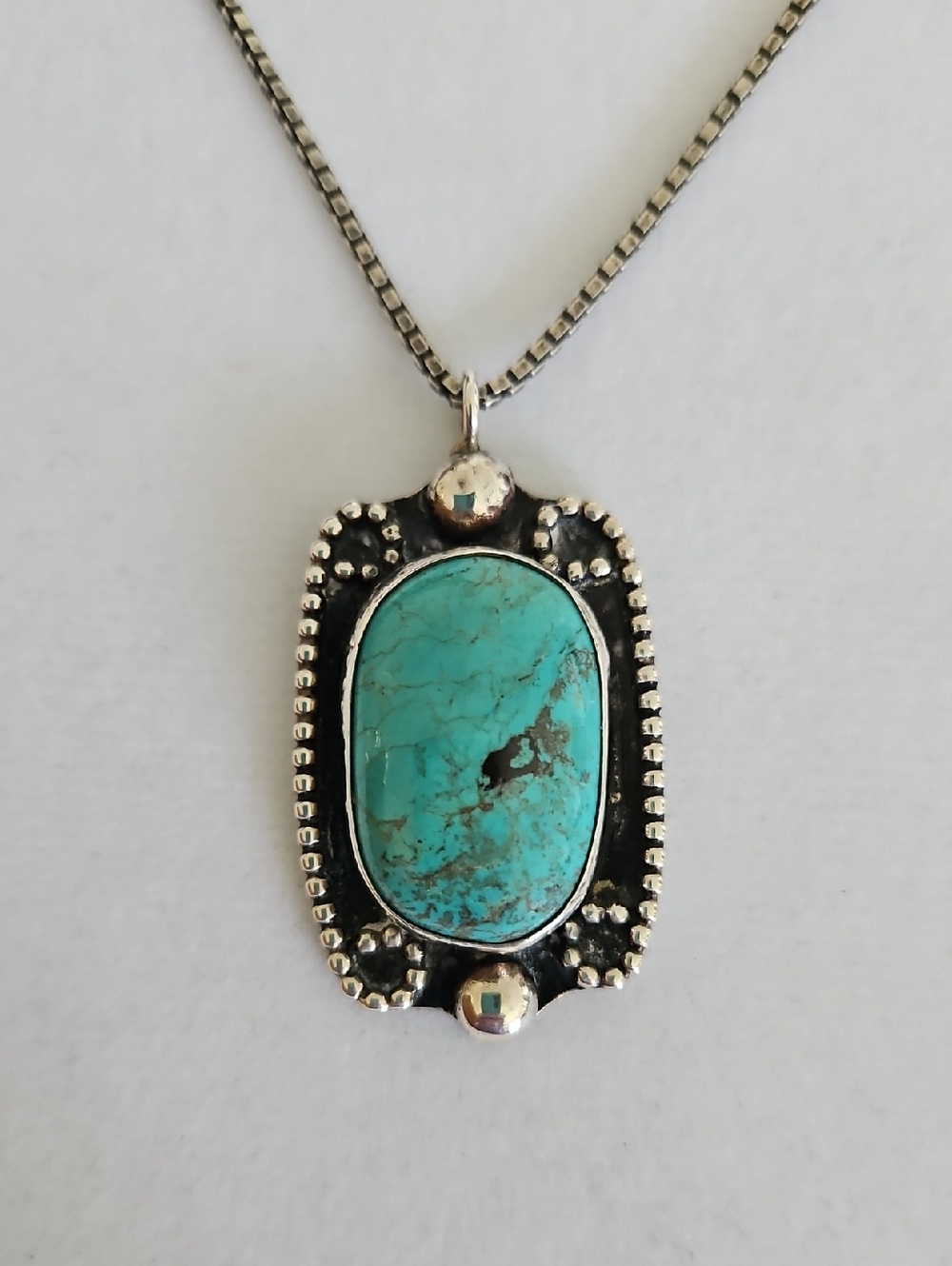 Vintage Sterling Silver Turquoise Pendant - Picture 4 of 15